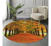 GDJSMIN Autumn Scene Round Rugs Ø90Cm Living Room Non Slip Round Area Rug Short Pile Tall Trees Leaves Bedroom Circle Carpet Washable Soft Floor Mat Rugs For Kids Room Decor,Orange Color