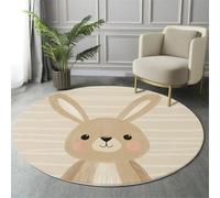 GDJSMIN Beige Rugs Living Room Round Large Rug,Non-Slip Carpet Rugs For Bedroom,3D Children'S Illustration Washable Rug For Rooms (120Cm,Cute Beige Rabbit)