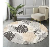 GDJSMIN Beige Rugs Living Room Round Large Rug,Non-Slip Carpet Rugs For Bedroom,3D Tropical Leaf Pattern Washable Rug For Rooms (200Cm,Monstera Leaf Print)
