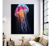 GDJSMIN Bioluminescent Jellyfish Poster Wall Painting,Future Technology Poster Canvas Pictures For Living Room Decoration, No Frame (Pink-60×80 Cm)