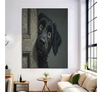 GDJSMIN Black Dog Peeking Out From Behind The Door Canvas Wall Art, Cartoon Style Wall Decor Poster Prints, Canvas Unframe Prints Room Decor For Living Room Bathroom Bedroom Home 60×80 Cm
