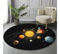 GDJSMIN Black Rugs Living Room Round Large Rug,Non-Slip Carpet Rugs For Bedroom,3D Solar System Illustration Washable Rug For Rooms (120Cm,Planet Sun Pattern)