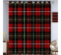 GDJSMIN Blackout Curtains For Bedroom Red Curtains W 66" X L 72" Drop Red Squares Eyelet Curtain For Living Room Darkening Thermal Insulated Window Curtain Drapes 2 Panel