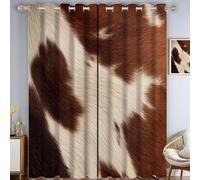GDJSMIN Blackout Curtains, Ring Top Curtain, Animal Texture Window Treatment Thermal Insulated Curtain,Cowhide Spots Curtains For Bedroom,W 34" X L 45",Brown, 2 Panel Set