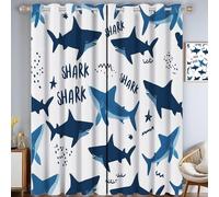 GDJSMIN Blue Curtains W 46" X L 72" Marine Animals Room Darkening Window Treatment Thermal Insulated Energy Saving Super Soft Shark Illustrations Eyelet Blackout Curtains For Bedroom 2 Panels