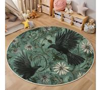 GDJSMIN Blue-Green Rugs Living Room Round Large Rug,Non-Slip Carpet Rugs For Bedroom,3D Vintage Botanical Illustration Washable Rug For Living Rooms Corridors Rooms (200Cm,Ink Crow Pattern)