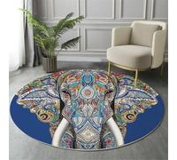 GDJSMIN Blue Rugs Living Room Round Large Rug,Non-Slip Carpet Rugs For Bedroom,3D Bohemian Style Washable Rug For Living Rooms Corridors Rooms (180Cm,Mandala Elephant)