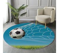 GDJSMIN Blue Rugs Living Room Round Large Rug,Non-Slip Carpet Rugs For Bedroom,3D Green Grass Landscape Washable Rug For Living Rooms Corridors Rooms (150Cm,Soccer Ball Goal Pattern)