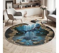GDJSMIN Blue Rugs Living Room Round Large Rug,Non-Slip Carpet Rugs For Bedroom,3D Realistic Hole In The Wall Washable Rug For Rooms (160Cm,Ocean Shark)