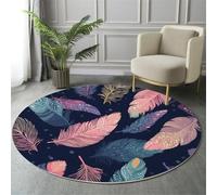 GDJSMIN Bohemian Style Round Rugs Ø60Cm Living Room Non Slip Round Area Rug Short Pile Colorful Feather Design Bedroom Circle Carpet Washable Soft Floor Mat Rugs For Kids Room Decor,Blue Pink
