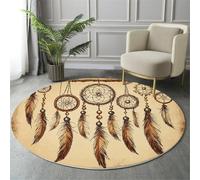 GDJSMIN Bohemian Style Rugs Round Ø 180Cm Living Room Dream Catcher Illustration Non-Slip Area Rug Round Machine Washable Floor Carpet Short Pile Soft Circle Rug For Bedroom Nursery, Brown