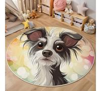 GDJSMIN Brown Rugs Living Room Round Large Rug,Non-Slip Carpet Rugs For Bedroom,3D Animal Illustration Washable Rug For Rooms (200Cm,Cute Chinese Crested Dog)