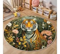GDJSMIN Brown Rugs Living Room Round Large Rug,Non-Slip Carpet Rugs For Bedroom,3D Garden Animal Illustration Washable Rug For Living Rooms Corridors Rooms (60Cm,Cute Tiger)
