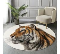 GDJSMIN Brown Rugs Living Room Round Large Rug,Non-Slip Carpet Rugs For Bedroom,3D Wildlife Illustration Washable Rug For Rooms (80Cm,Realistic Tiger Pattern)
