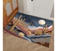 GDJSMIN Cactus Hill Full Moon Entryway Rug Indoor Door Mat, Washable Low Pile Desert Landscape Rug, Non-Slip Bedroom Carpet for Front Door Entrance Welcome Mat, 40 x 60 cm, Dark Blue