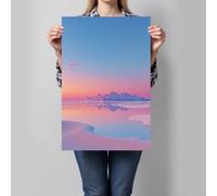 GDJSMIN Canvas Paintings Pink Sky Snow-Capped Mountains Dreamy Vast Salt Lake Posters And Prints Wall Art Pictures Living Room Wall Decor 60×90 Cm Frameless