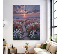 GDJSMIN Canvas Wall Art 40×50 Cm Home Decor Paintings For Living Room Decorations Gifts Hallway Natural Scenery - Sunset Red Poppy Fields - Orange-Red