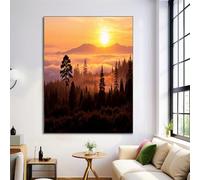 GDJSMIN Canvas Wall Art 80×120 cm Home Decor Paintings for Living Room Decorations Gifts Hallway Dense Forest Landscape - Orange Sunrise Scene - Orange