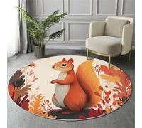 GDJSMIN Cartoon Illustration Round Rugs Ø80Cm Living Room Non Slip Round Area Rug Short Pile Cute Animal Squirrel Bedroom Circle Carpet Washable Soft Floor Mat Rugs For Kids Room Decor,Orange Color