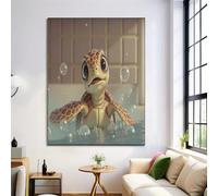 GDJSMIN Cartoon Turtle Taking A Bath In Water Canvas Wall Art Painting - Wall Decor Light Brown Pictures Room Decoration Cute Animals Print Poster Artwork For Living Room Home Decor Unframed 60×90 Cm