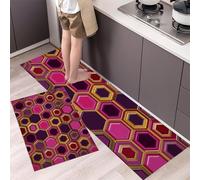GDJSMIN Colorful Hexagonal Pattern Kitchen Rugs And Mats Non Skid Washable Set Of 2, Modern Geometry Kitchen Floor Mats, Blush Powder Kitchens Runner Rug,43×75Cm+43×150Cm