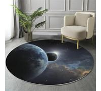 GDJSMIN Cosmic Starry Sky Landscape Rugs Round Ø 150Cm Living Room Grey Planets Floating Non-Slip Area Rug Round Machine Washable Floor Carpet Short Pile Soft Circle Rug For Bedroom Nursery,Blue