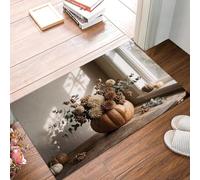 GDJSMIN Country Style Washable Door Mats Indoor - Pumpkin Dahlia Eucalyptus Leaf Non-Slippery Heavy Duty Front Door Mat - Absorbent Entrance Mat (Light Brown, 45 x 75 cm)
