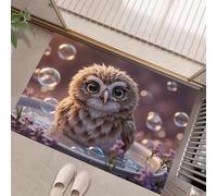 GDJSMIN Cute Cartoon Style Door Mat 45 X 75 Cm - Machine Washable Mat Super Soft Non Slip Doormat Indoor Outdoor Little Owl Purple Flower Absorbent Floor Mats Heavy Duty Entrance Rug, Brown