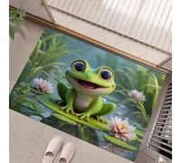 GDJSMIN Cute Style Door Mat 80 X 120 Cm - Machine Washable Mat Super Soft Non Slip Doormat Indoor Outdoor Cartoon Frog Sitting On A Water Lily Leaf Absorbent Floor Mats Heavy Duty Entrance Rug, Green