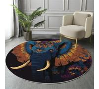GDJSMIN Dark Blue Rugs Living Room Round Large Rug,Non-Slip Carpet Rugs For Bedroom,3D Wildlife Illustration Washable Rug For Living Rooms Corridors Rooms (120Cm,Majestic Elephant)