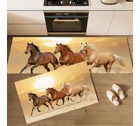 GDJSMIN Desert Sunset Kitchen Mat, Non Slip Washable Kitchen Floor Rug,Galloping Horses, Soft Absorbent Mat For Kitchens Sink,50×80Cm+50×120Cm,Brown