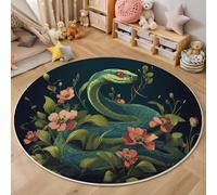 GDJSMIN Digital Art Style Round Rugs Ø80Cm Living Room Non Slip Round Area Rug Short Pile Animal Green Snake Illustration Bedroom Circle Carpet Washable Soft Floor Mat Rugs For Kids Room Decor,Green