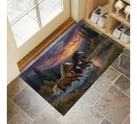 GDJSMIN Door Mat 50 X 80 cm - Naturalistic Illustrations Machine Washable Mat Super Forest Horse Running Soft Non Slip Doormat Indoor Outdoor Water Floor Mats Heavy Duty Entrance Rug,Brown