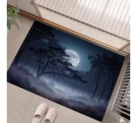 GDJSMIN Door Mat 60 X 90 cm - Mystical Nature Style Machine Washable Mat Super Full Moon Forest Silhouette Soft Non Slip Doormat Indoor Outdoor Water Floor Mats Heavy Duty Entrance Rug,Dark Blue