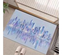 GDJSMIN Door Mat 60 X 90 cm - Urban Architecture Landscape Machine Washable Mat Super Skyscraper Design Soft Non Slip Doormat Indoor Outdoor Water Floor Mats Heavy Duty Entrance Rug,Blue-Purple