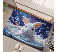 GDJSMIN Door Mat 80 X 120 Cm,Non-Slip Door Mats Indoor, Machine Washable Entrance Rug, Dream Scene Soft Inside Floor Mat For Front Back Doors,Purple,White Rabbit Sat In The Bathtub