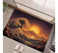 GDJSMIN Door Mat 80 X 120 Cm,Non-Slip Door Mats Indoor, Machine Washable Entrance Rug, Japanese Ukiyo-E Prints Soft Inside Floor Mat For Front Back Doors,Yellow,Giant Ocean Waves Orange Sunset