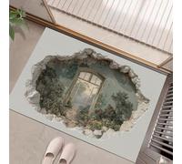 GDJSMIN Door Mat 90 x 150 cm - 3Doptical Illusion Hole In The Wall Machine Washable Mat Super Garden View Soft Non Slip Doormat Indoor Outdoor Water Floor Mats Heavy Duty Entrance Rug,White
