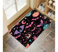 GDJSMIN Door Mat 90 X 150 cm - Halloween Themed Patterns Machine Washable Mat Super Bat Stars Icons Soft Non Slip Doormat Indoor Outdoor Water Floor Mats Heavy Duty Entrance Rug,Pink