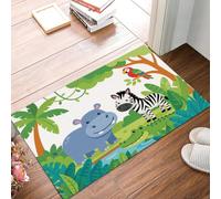 GDJSMIN Door Mat Indoor 60 x 90 cm - Green Low Pile Rug Tropical Rainforest Scene Non Slip Backing Entryway Floor Carpet,Non Shedding, Easy Care Hippopotamus Zebra Crocodile