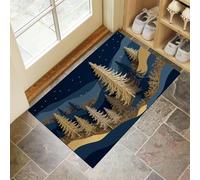 GDJSMIN Door Mats Indoor,45 X 75 cm Doormats Golden Pine Trees Mountain Design Inside Absorbent Non Slip Low Profile Front Door Mat Washable For Entrance, Kitchen Pets And Dogs, Dark Blue