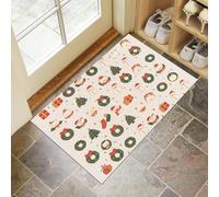 GDJSMIN Door Mats Washable,90 x 150 cm Indoor Non-slip Dirt Trapper Floor Mat, Cute Snowman And Wreath Icons Inside Front Door Mats,Low Profile Mat for Kitchen,Garden,Hall Entryway