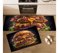 GDJSMIN Double Cheeseburger Kitchen Rugs And Mats Non Skid Washable Set Of 2, Realistic Food Kitchen Floor Mats, Yellow Kitchens Runner Rug,50×80Cm+50×120Cm