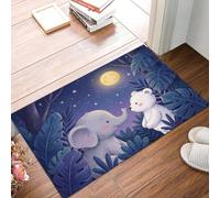 GDJSMIN Elephant Polar Bear Palm Leaf Entryway Rug Indoor Door Mat, Washable Low Pile Forest Animals Rug, Non-Slip Bedroom Carpet for Front Door Entrance Welcome Mat, 45 x 75 cm, Dark Purple