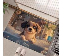 GDJSMIN Entryway Rug Indoor Door Mat,Beige Washable Area Rugs For Kitchen Bathroom Mat, Cute Style Low Pile Rug,The Puppy Sat In The Foam Bathtub Non-Slip Bedroom Carpet For Front Door,80 X 120 Cm