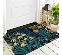 GDJSMIN Entryway Rug Indoor Door mat,Navy Blue Washable Area Rugs for Kitchen Bathroom Mat, Retro Plants Low Pile Rug,Snowdrops Ferns Non-Slip Bedroom Carpet for Front Door,40 x 60 cm