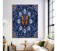 GDJSMIN Ethnic Art Style Decoration Poster, Mandala Pattern Decoration Painting, Printed Poster On The Background Wall Of The Living Room Office, Frameless (Navy Blue,80×120 Cm)