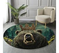 GDJSMIN Fantasy Art Style Round Rugs Ø150Cm Living Room Non Slip Round Area Rug Short Pile Ferocious Animals Grizzly Bear Bedroom Circle Carpet Washable Soft Floor Mat Rugs For Kids Room Decor,Green