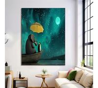 GDJSMIN Fantasy Cartoon Scene Wall Art, Elephant And Penguin Illustration Poster for Reading Room Living Room Decor 60×80 cm Unframed