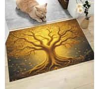 GDJSMIN Fantasy Mythology Style Entryway rug Indoor,Gold Washable, Trees Light Shadow Fallen Leaves, Super Soft Door Mat for Kitchen, Entrance, Bedroom, Office,90 x 150 cm